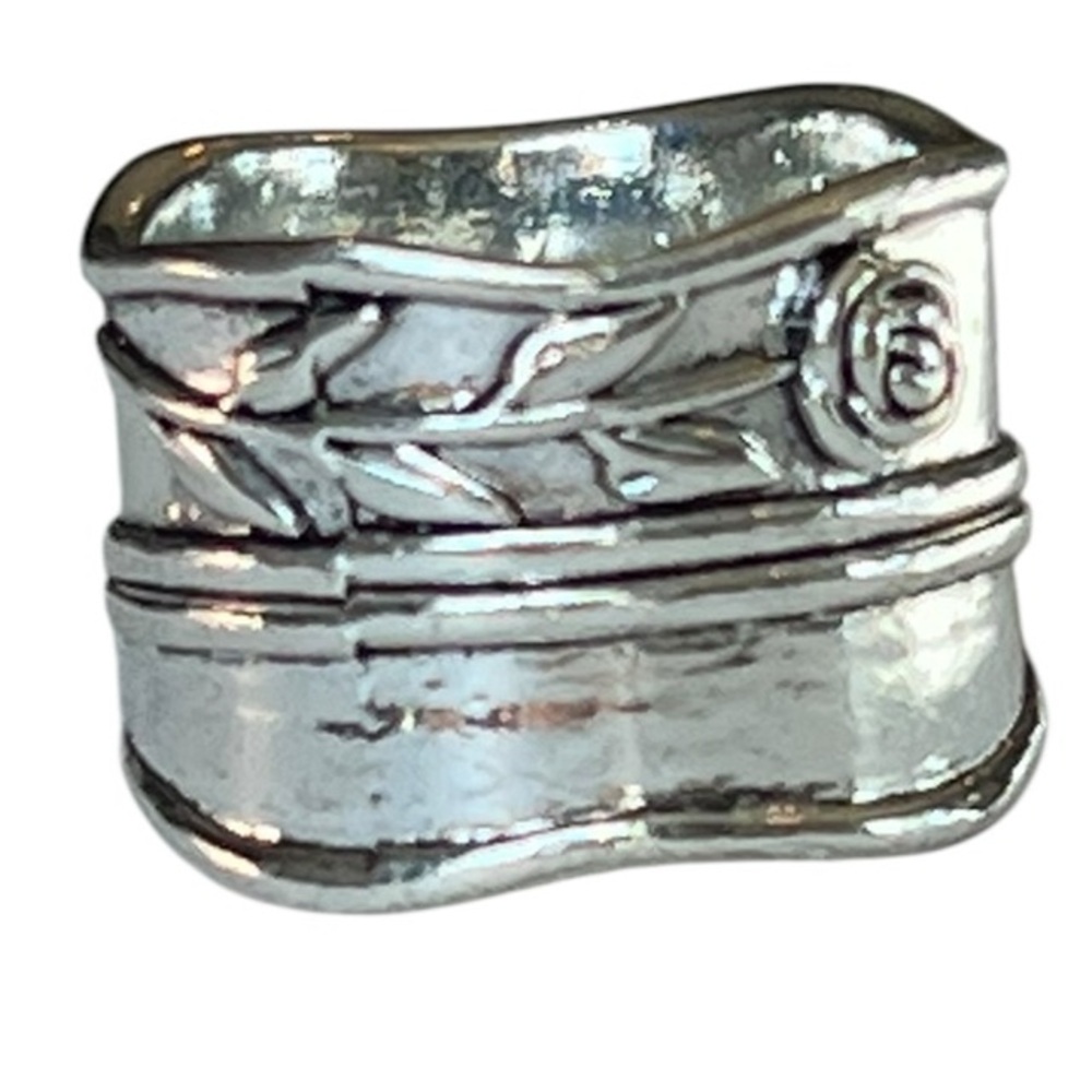 Wide Band 6.5 Silver-tone Romantic Rose Ring Boho Western - Picture 2 of 5